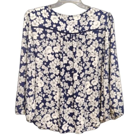 Navy Blue White Floral Keyhole Blouse Top Plus Sz 2X Collective Concepts - Picture 4 of 7